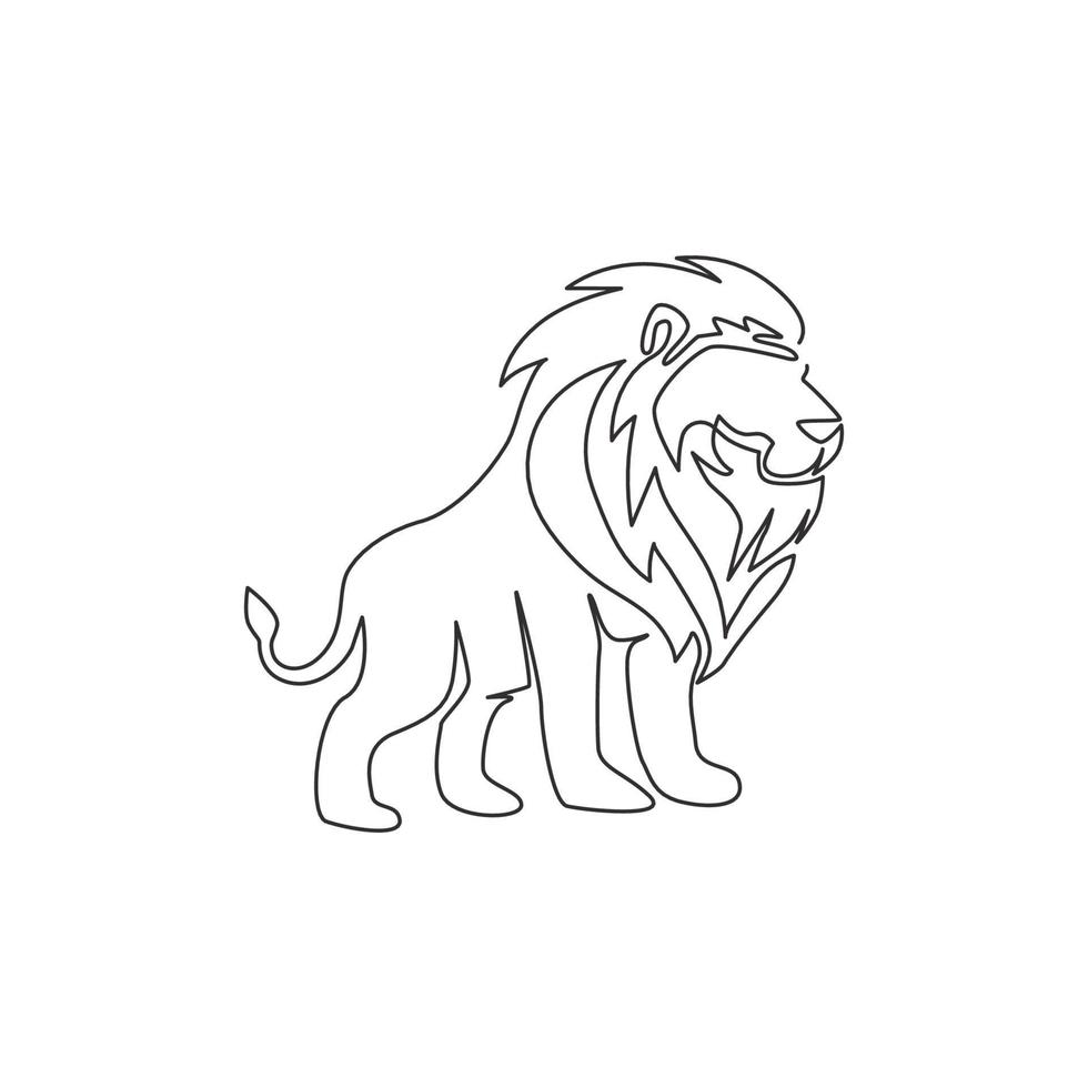 un seul dessin de lion sauvage pour l'identité du logo de l'entreprise. concept de mascotte animale de mammifères de chat sauvage fort pour le parc national de conservation. ligne continue dessiner illustration vectorielle de conception vecteur