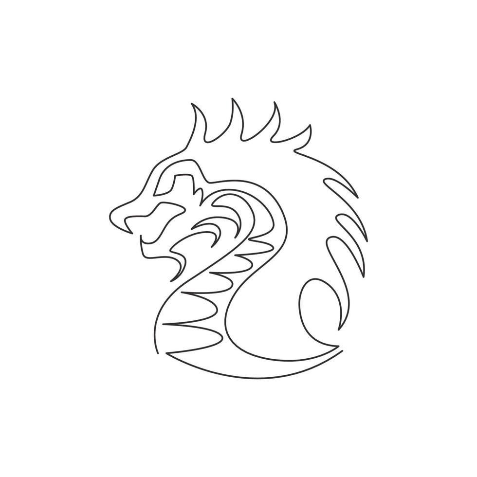 un dessin au trait continu d'un dragon de créature mythologique pour l'identité du logo de l'entreprise. concept de mascotte animale de dinosaures volants fantastiques pour tribal décoratif. illustration vectorielle de dessin à une seule ligne vecteur