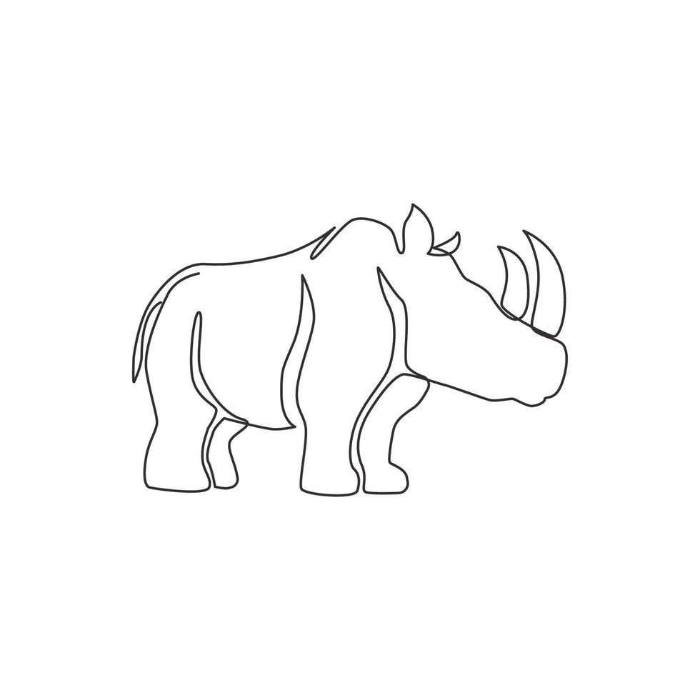 un seul dessin au trait de rhinocéros puissant pour l'identité du logo du parc national de conservation. grand concept de mascotte d'animal rhinocéros africain pour le zoo national safari. illustration de conception de dessin en ligne continue vecteur