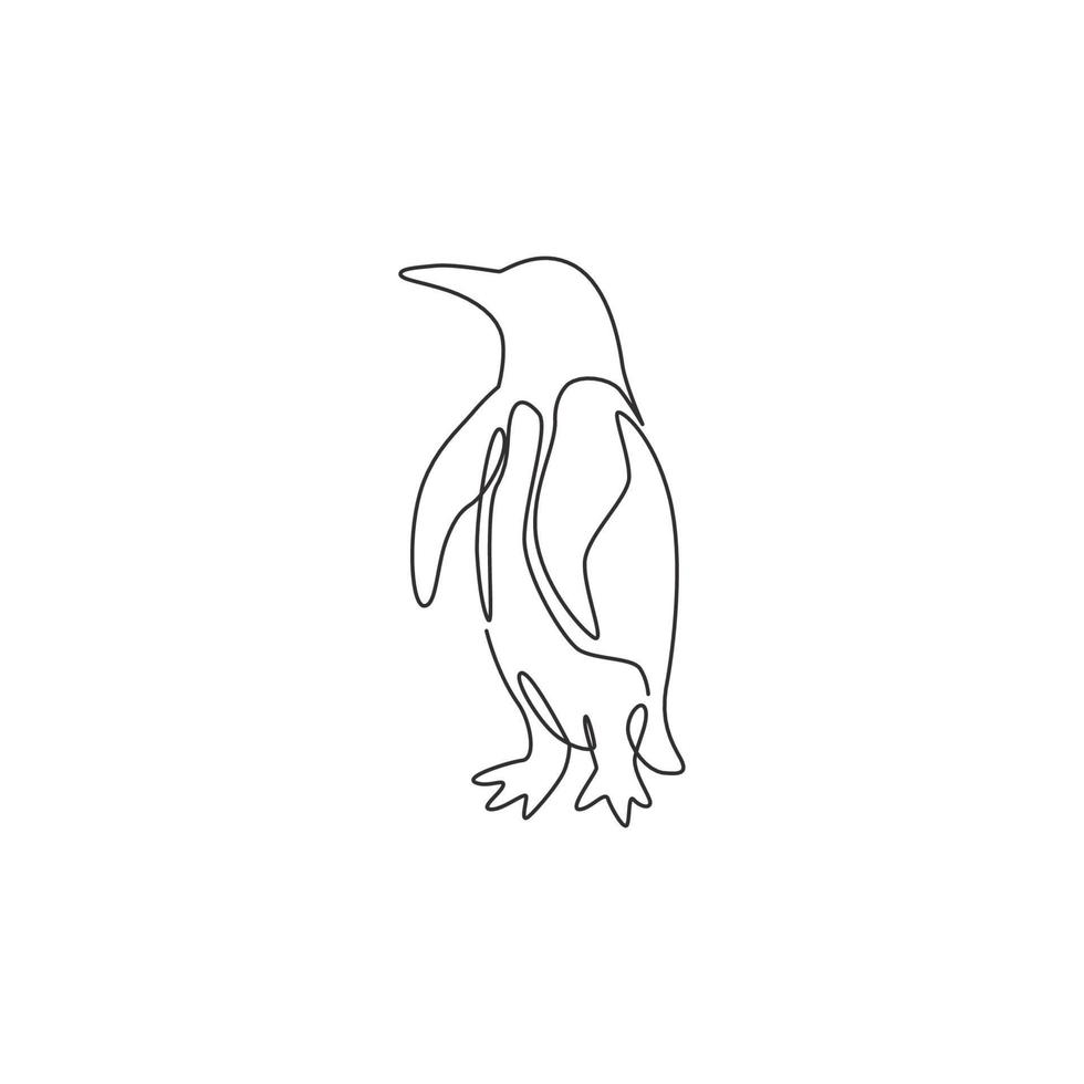 dessin au trait continu unique d'un adorable pingouin pour l'identité du logo de l'entreprise. concept de mascotte d'oiseau animal arctique pour produit stationnaire pour enfants. illustration de conception de dessin vectoriel graphique à une ligne