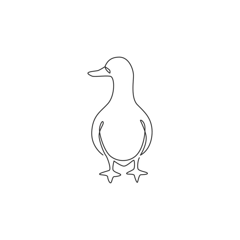 un dessin au trait continu de canard blanc drôle pour l'identité du logo d'entreprise de l'entreprise. concept de mascotte de petit cygne de beauté pour parc public. illustration de conception graphique de dessin vectoriel à une seule ligne