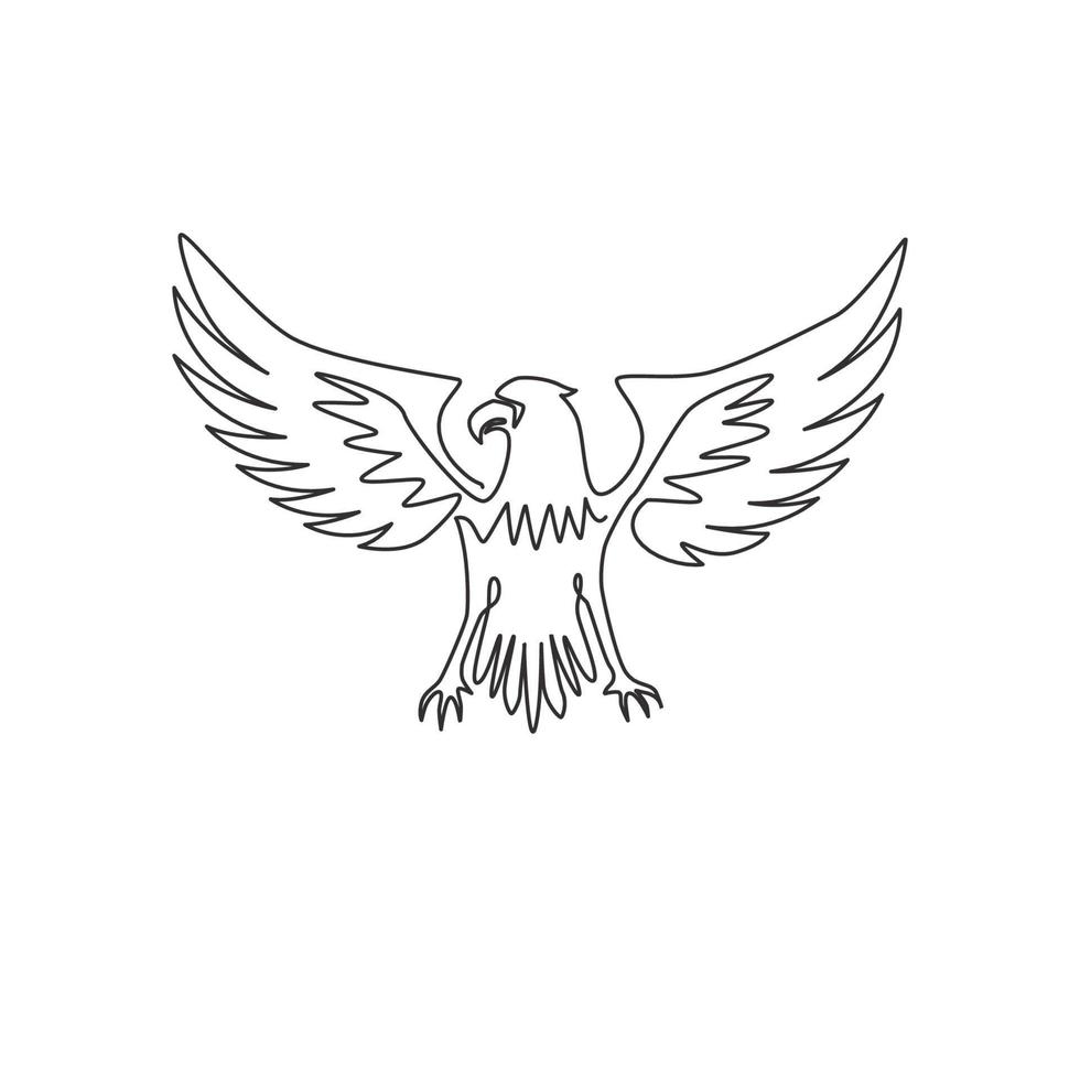 dessin au trait continu unique de l'aigle héroïque pour l'identité du logo de l'équipe e-sport. concept de mascotte oiseau faucon pour icône de cimetière. illustration de conception graphique de dessin vectoriel dynamique d'une ligne