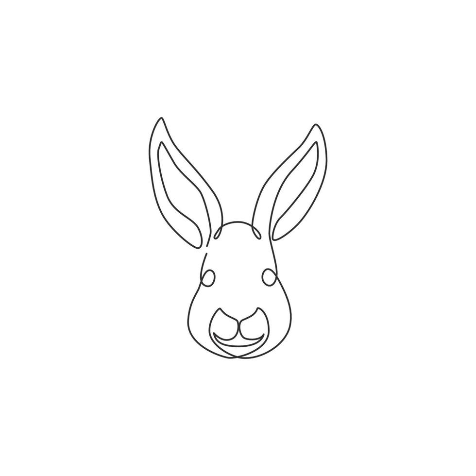 un dessin au trait continu d'une adorable tête de lapin pour l'identité du logo du club des amoureux des animaux. concept de mascotte animale lapin mignon pour l'icône de magasin de poupées pour enfants. illustration vectorielle de dessin graphique à une seule ligne vecteur