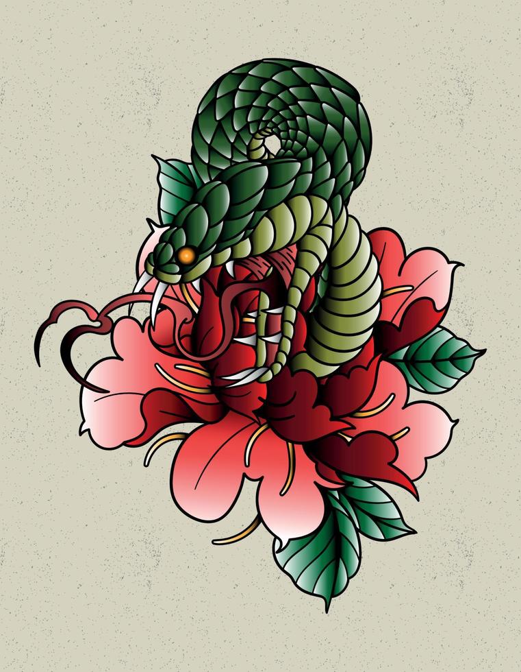 tatouage pivoine serpent vecteur