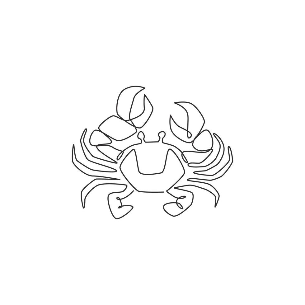 dessin au trait continu unique du petit crabe avec une grosse griffe pour l'identité du logo des fruits de mer. concept d'animaux marins pour l'icône du restaurant chinois. Une ligne moderne dessiner illustration vectorielle de conception graphique vecteur