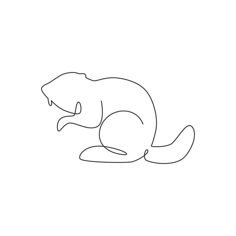 un seul dessin de castor debout drôle pour l'identité du logo. concept de mascotte animal rongeur adorable mignon pour l'icône du club des amoureux des animaux. ligne continue moderne dessiner illustration vectorielle de conception graphique vecteur