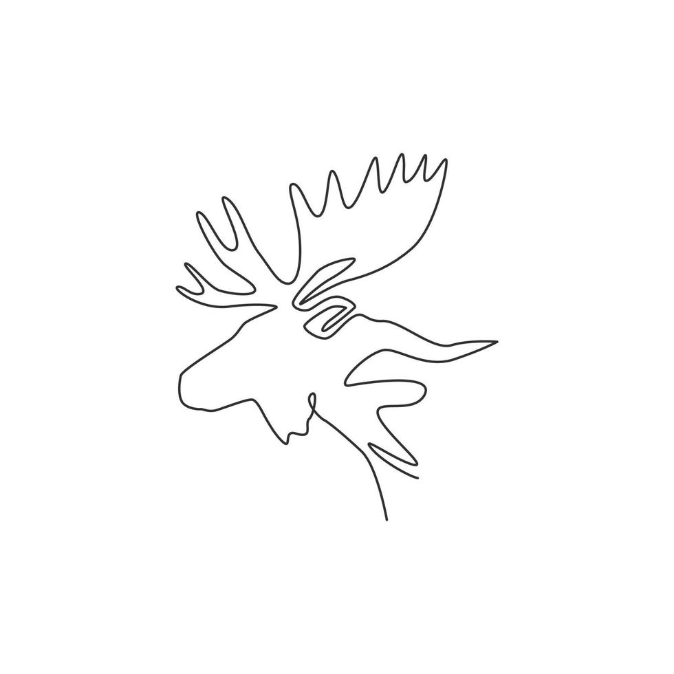 dessin au trait continu unique d'une tête d'orignal robuste pour l'identité du logo. concept de mascotte animale buck pour l'icône du zoo national. une ligne dessiner illustration vectorielle de conception graphique vecteur