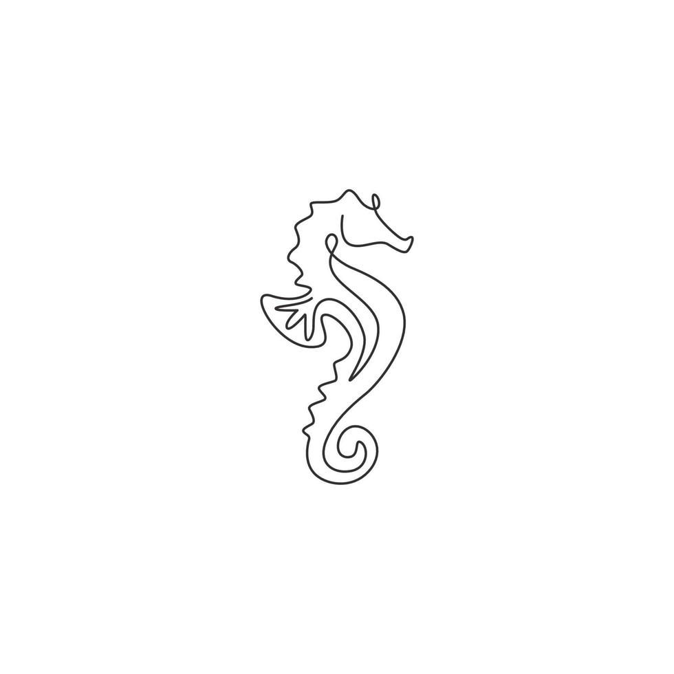 dessin d'une seule ligne continue d'hippocampe pour l'identité du logo marin. concept de mascotte animale minuscule d'hippocampe pour l'icône d'exposition d'aquarium. Une ligne moderne dessiner illustration vectorielle de conception vecteur