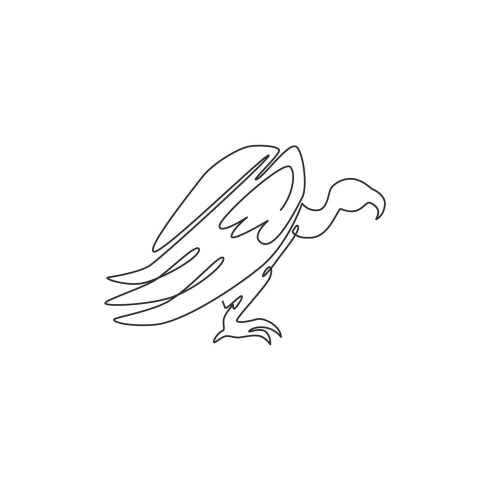 un dessin au trait continu de vautour effrayant pour l'identité du logo de la fondation. concept de mascotte de grand oiseau pour l'icône de conservation des oiseaux. illustration vectorielle de conception de dessin à une seule ligne moderne vecteur