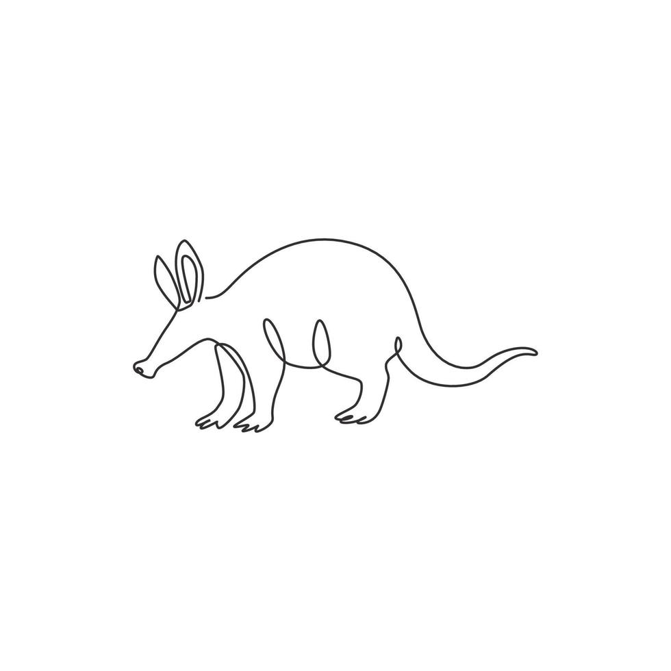 un seul dessin d'oryctérope exotique pour l'identité du logo de l'entreprise. concept de mascotte animale orycteropus pour l'icône du parc national de conservation. ligne continue moderne dessiner illustration vectorielle de conception vecteur