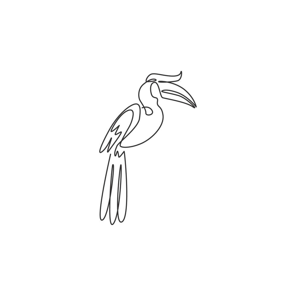 un dessin au trait continu d'un mignon grand calao pour l'identité du logo de l'entreprise. concept de mascotte d'oiseau à grand bec pour l'icône du parc national de conservation. illustration vectorielle de conception de dessin à une seule ligne moderne vecteur