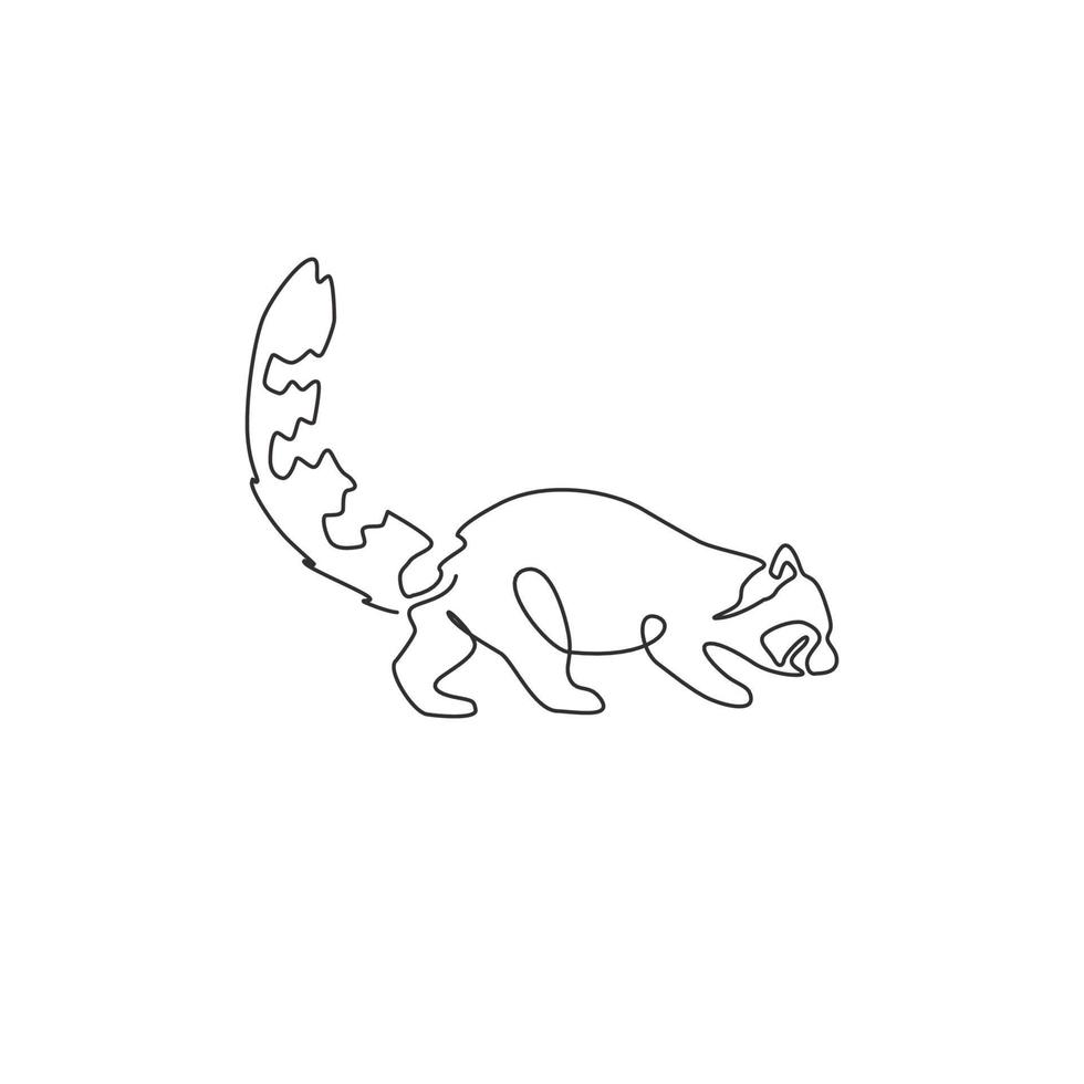 un seul dessin de panda rouge drôle pour l'identité du logo de l'entreprise. concept de mascotte mignon chat-ours rouge en voie de disparition pour l'icône du parc national. ligne continue moderne dessiner illustration graphique vectorielle de conception vecteur