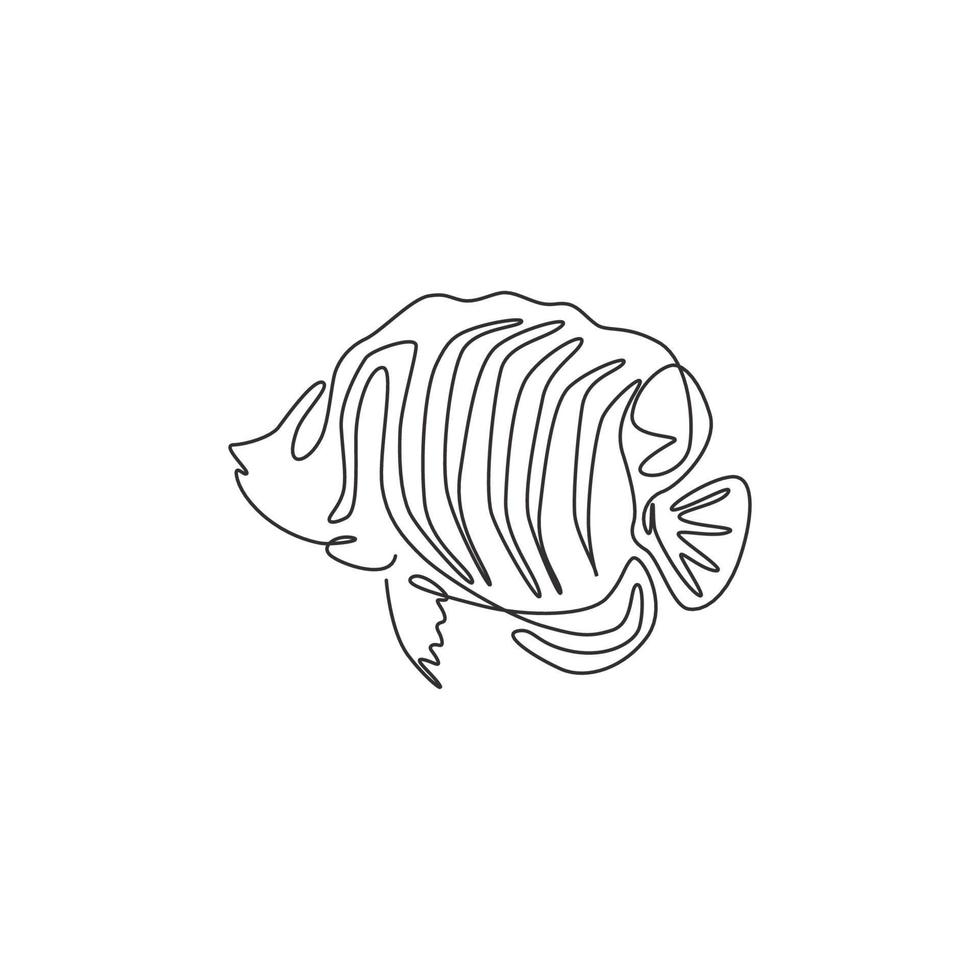 un dessin au trait continu d'un poisson-ange royal mignon pour l'identité du logo de l'entreprise. concept de mascotte de poisson ange de mer pour l'icône de spectacle aquatique. Illustration graphique de vecteur de dessin de ligne unique moderne