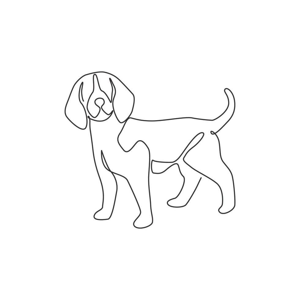 dessin d'une seule ligne de chien beagle mignon pour l'identité du logo de l'entreprise. concept de mascotte de chien de race pure pour l'icône d'animal familier amical de pedigree. illustration graphique vectorielle continue moderne de dessin d'une ligne vecteur