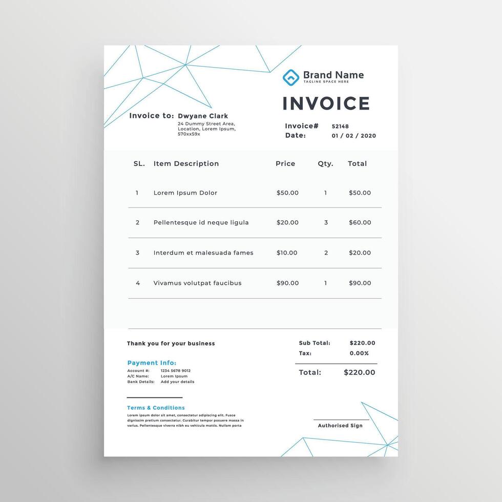 minimal facture d'achat modèle conception vecteur