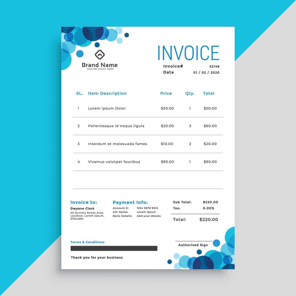 élégant bleu cercles affaires facture d'achat modèle vecteur