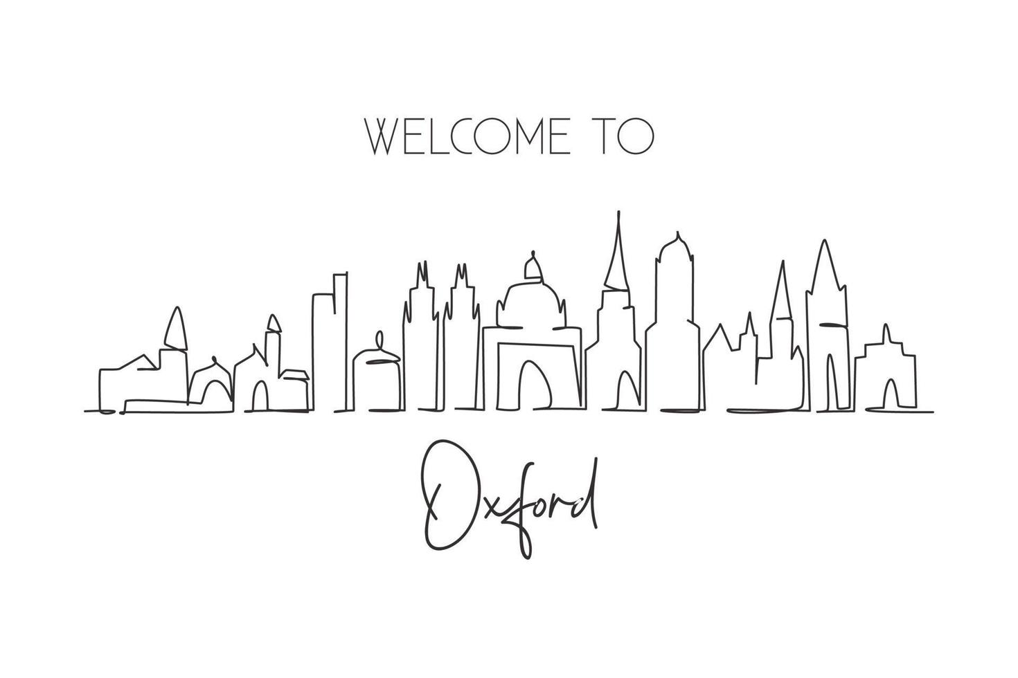 dessin au trait continu unique oxford skyline, angleterre. célèbre galerie de paysage de grattoir de ville. concept d'impression d'affiche d'art de décoration murale de maison de voyage du monde. Une ligne moderne dessiner illustration vectorielle de conception vecteur