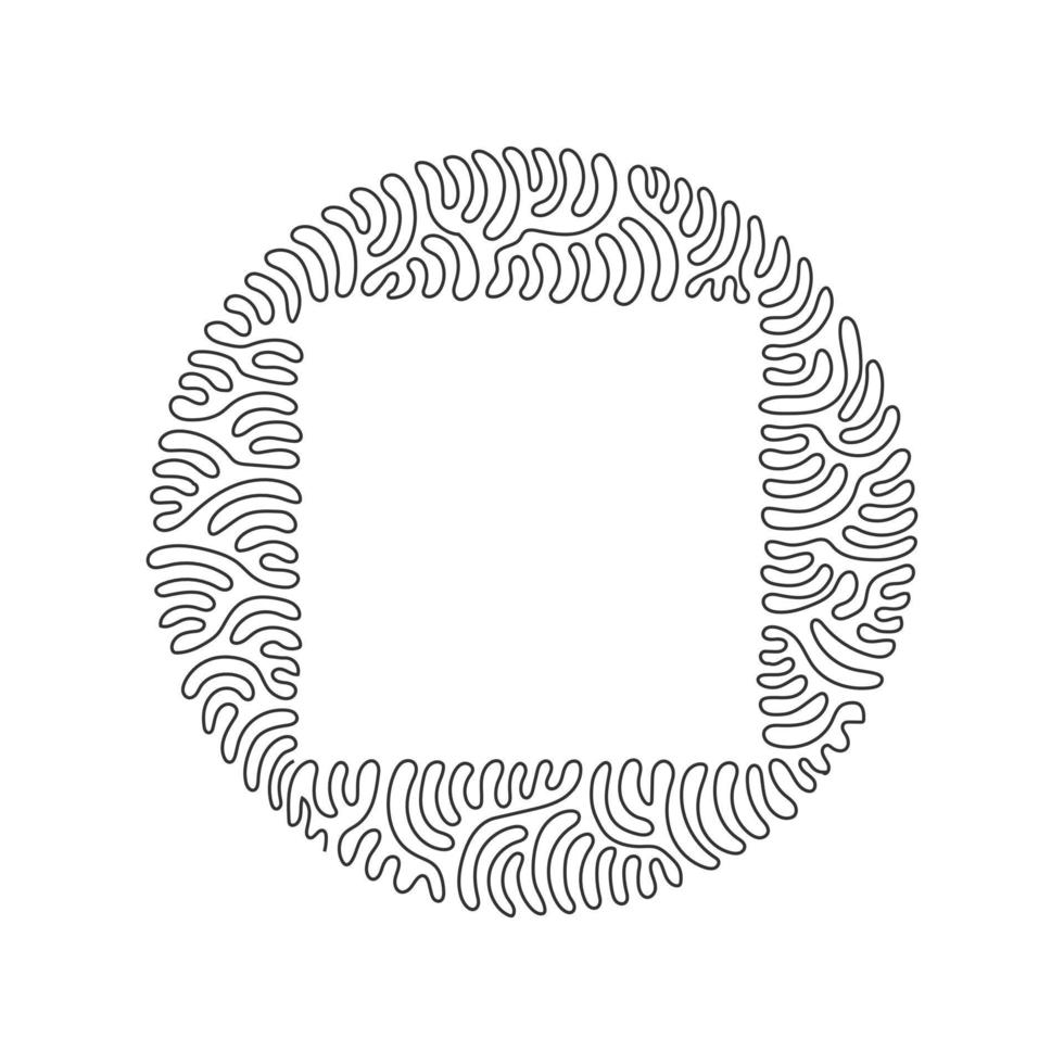 dessin d'une seule ligne simple vecteur carré dessiné à la main, cadre de dessin vierge isolé sur fond blanc, lignes de gribouillis noires. style de fond de cercle de boucle de tourbillon. conception de dessin de ligne continue moderne