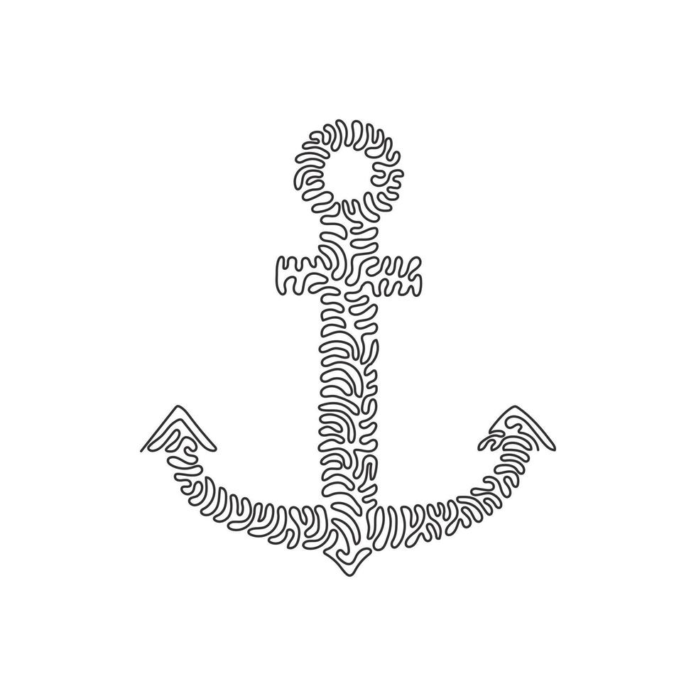 icône d'ancre de dessin d'une seule ligne isolée. silhouette d'ancre de navire ou de bateau, symbole marin, signe de sécurité. symbole de l'océan ou de la mer. style curl tourbillon. illustration graphique de conception de dessin en ligne continue vecteur