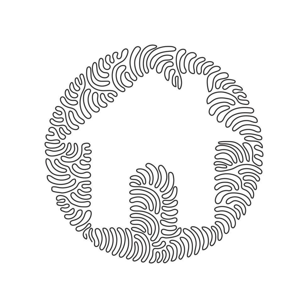 icône de maison unique noire de dessin continu d'une ligne, immobilier de style simple pour les éléments d'interface ui ux de bouton de bannière web d'annonces d'applications. style de fond de cercle de boucle de tourbillon. vecteur de conception de dessin à une seule ligne