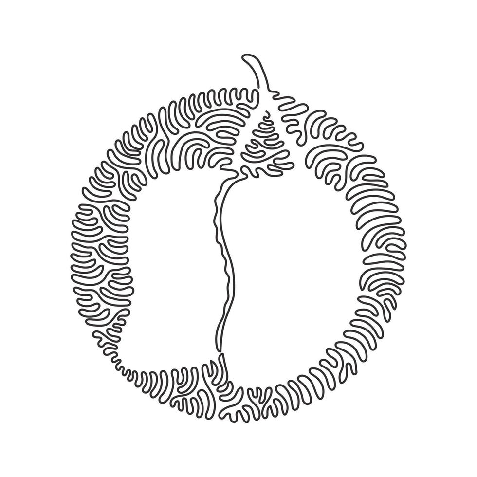 une ligne continue dessinant des mangues biologiques saines pour l'identité du logo du verger. concept de fruits tropicaux frais pour l'icône de jardin de fruits. style de fond de cercle de boucle de tourbillon. vecteur de conception de dessin à une seule ligne