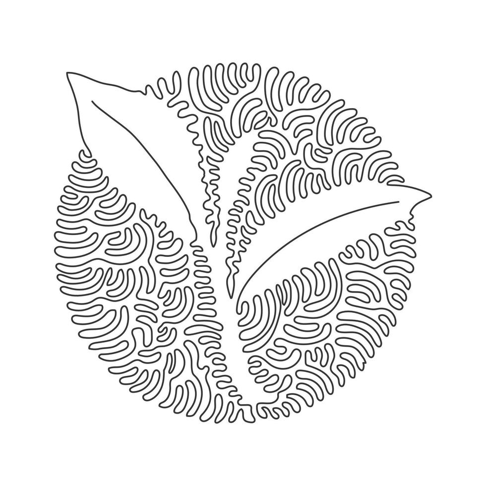 une seule ligne dessinant une feuille de thé biologique saine et entière pour l'identité du logo de la boisson à base de plantes. nature fraîche pour l'icône de plantation de thé. style de fond de cercle de boucle de tourbillon. vecteur de conception de dessin en ligne continue