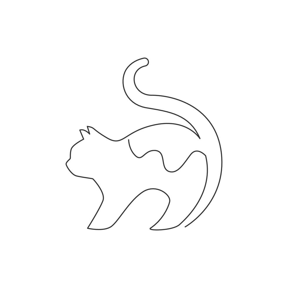 un dessin au trait continu d'une simple icône de chaton chat mignon. Kitty mammifères animal logo emblème vecteur concept. illustration graphique de conception de dessin à une seule ligne à la mode