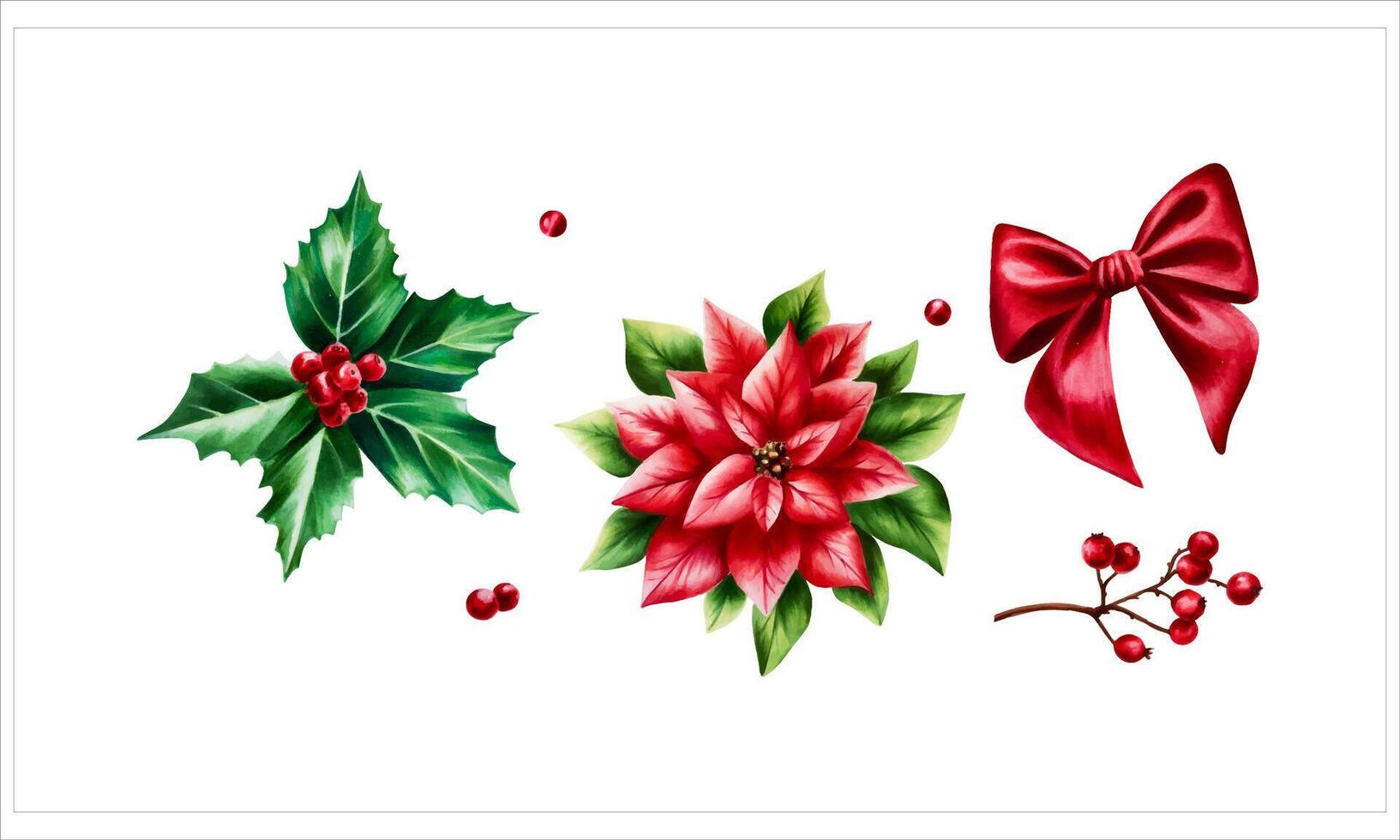 aquarelle ensemble de Noël poinsettia et houx baie. Nouveau année botanique décembre symbole illustration isolé sur blanc Contexte. pour concepteurs, décoration, boutique, pour cartes postales, emballage pape vecteur