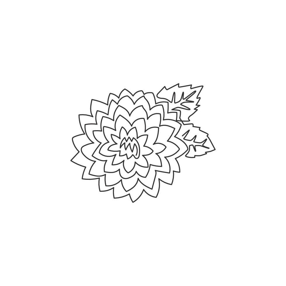 un seul dessin au trait de beauté dahlia frais pour l'art de l'affiche de la décoration murale de la maison. concept de fleur nationale mexicaine décorative imprimable. ligne continue moderne dessiner illustration vectorielle graphique vecteur