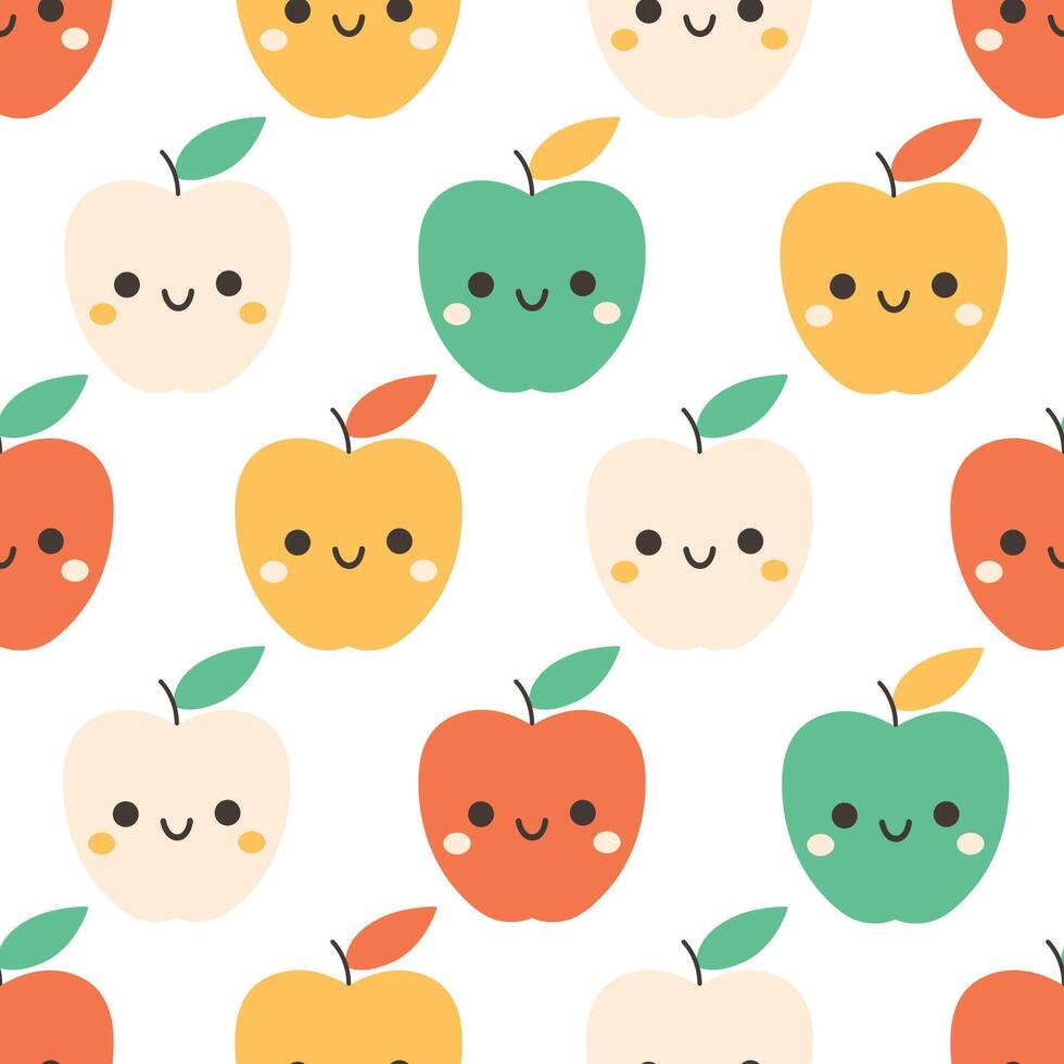 sans couture modèle avec mignonne dessin animé Pomme personnages. fruit sans couture modèle vecteur