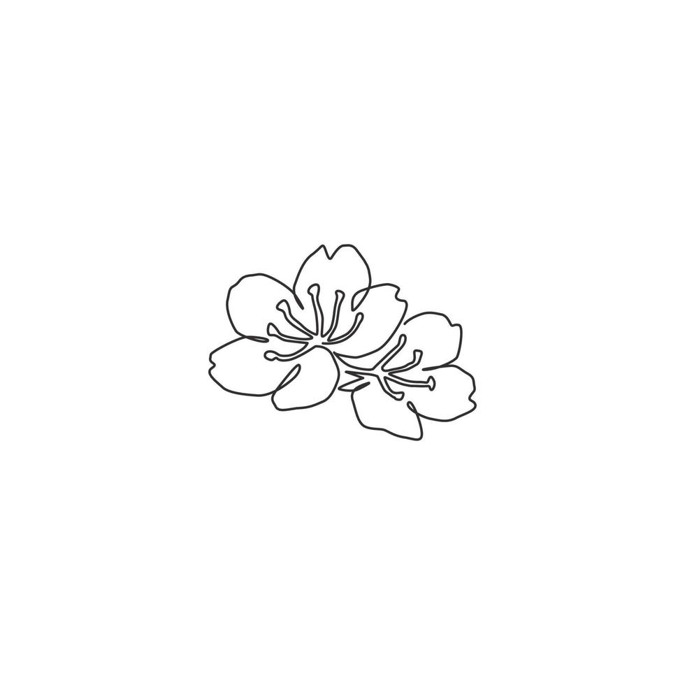 dessin au trait continu unique de la beauté des fleurs de cerisier fraîches pour l'impression d'affiches d'art mural de décoration intérieure. fleur de sakura décorative imprimable pour carte de voeux. illustration vectorielle de conception de dessin d'une ligne vecteur