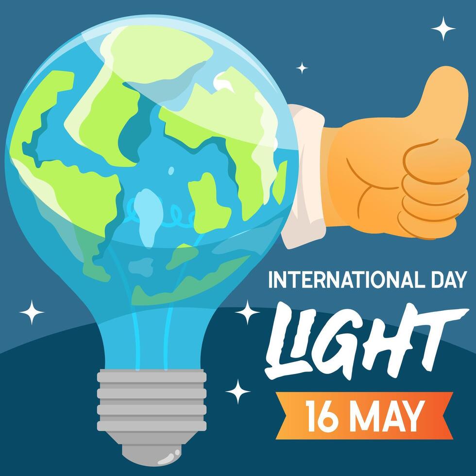 bannière international journée de lumière bien pour international journée de lumière fête 16 mai le importance utilisation de lampe dans plat dessin animé modèle pour arrière-plan, bannière, carte, affiche. vecteur