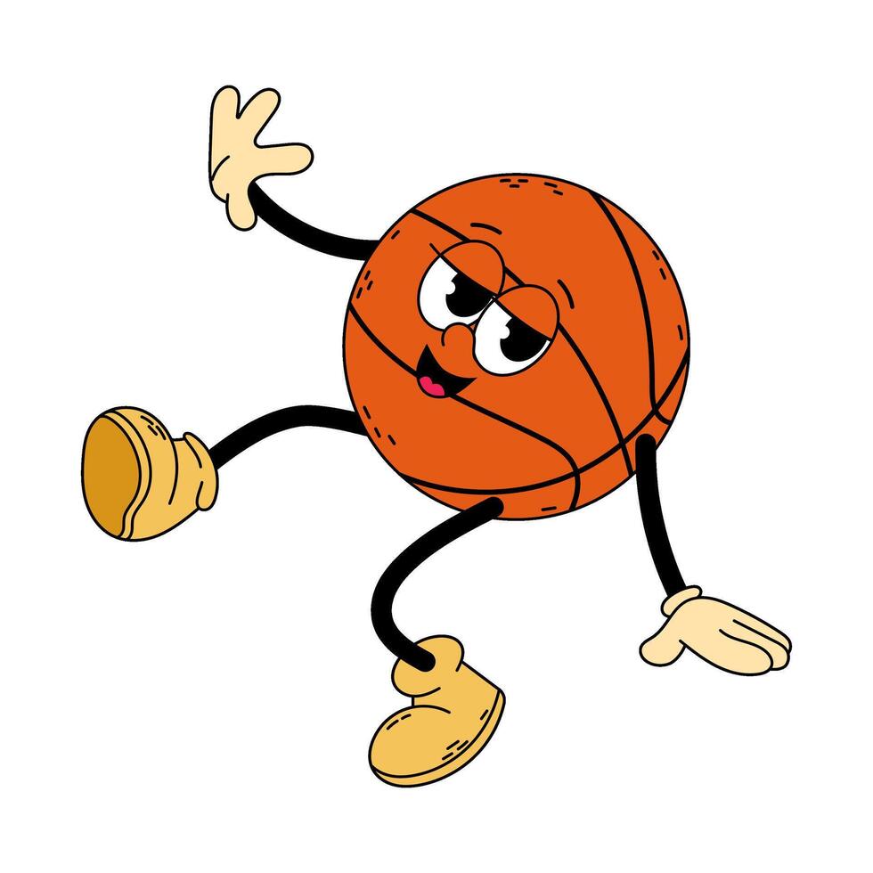 sensationnel personnage basket-ball. marrant dessin animé branché rétro style basketball personnage. basket-ball. griffonnage bande dessinée illustration basket-ball. vecteur