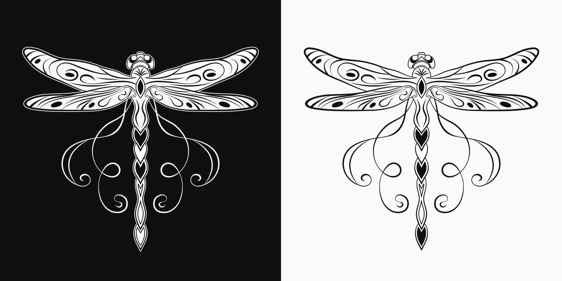 fantaisie libellule avec recourbé les antennes, étiré ailes dans art nouveau style. Célibataire isolé coloré illustration dans ancien style. Haut voir. vecteur