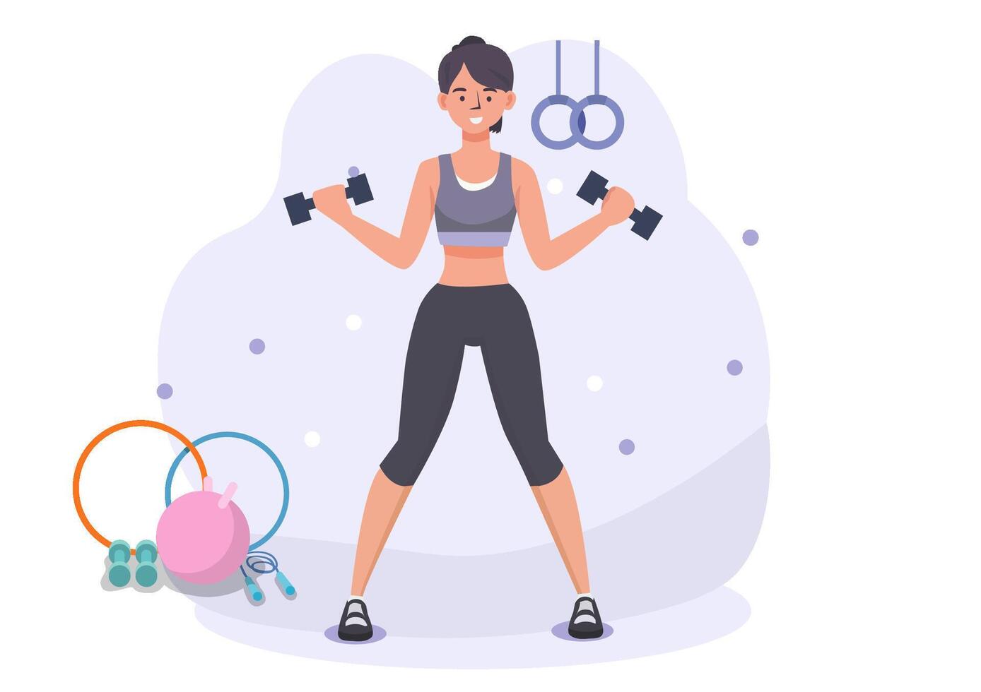 femme exercice à le Gym en portant une haltère. une en forme et énergique Jeune femme ascenseurs poids pour une plus sain corps. vecteur