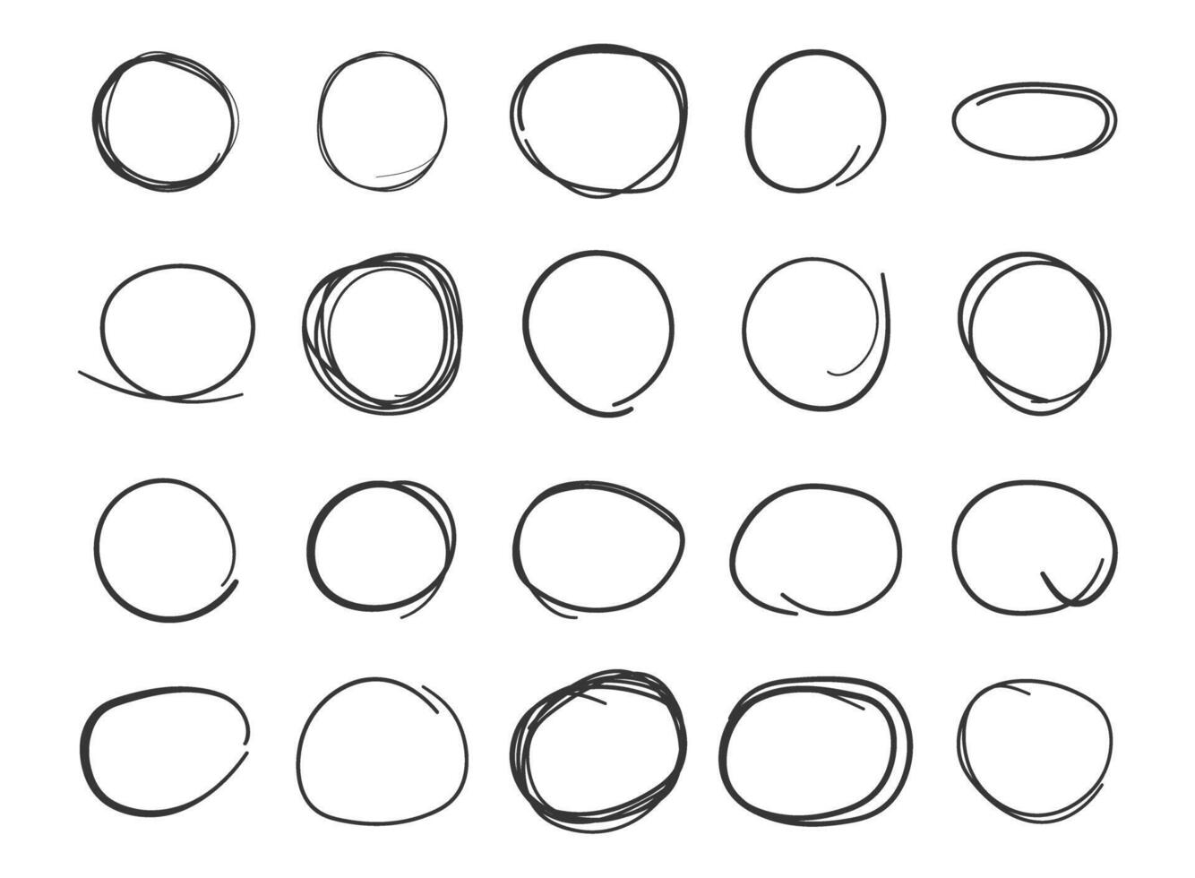 cercle ligne esquisser icône dans main tiré style. circulaire griffonner griffonnage illustration sur isolé Contexte. crayon ou stylo bulle signe affaires concept. vecteur