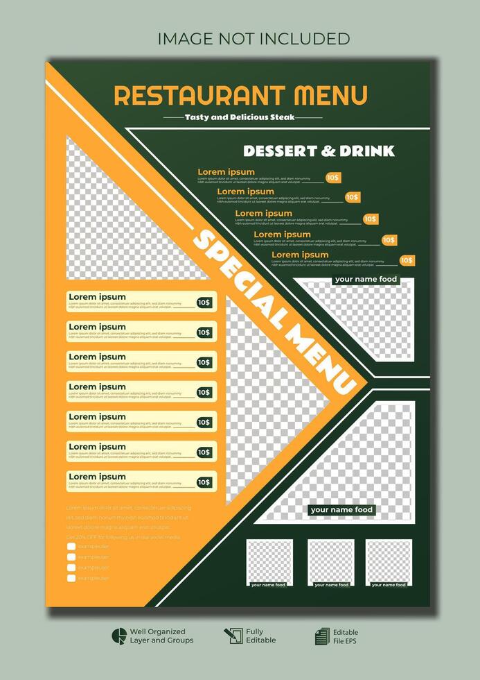 nourriture restaurant menu disposition modifiable modèle menu liste café vert et Orange moderne modèle vecteur