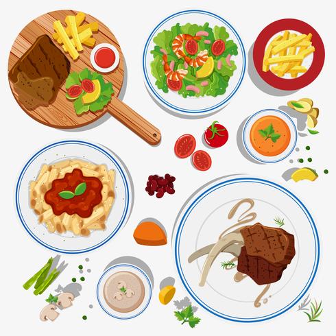 Différents types de nourriture sur des assiettes vecteur