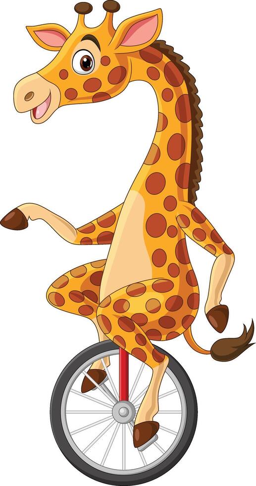 dessin animé girafe équitation un roue bicyclette vecteur