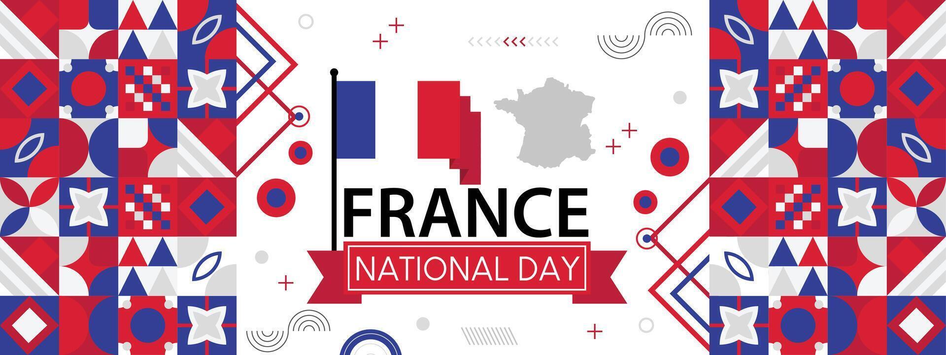 France nationale journée bannière avec français drapeau couleurs arrière-plan, Créatif indépendance journée bannière, affiche, carte, bannière, modèle, pour célébrer annuel vecteur