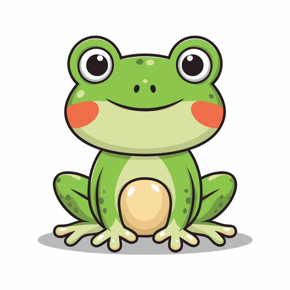 mignonne dessin animé grenouille ensemble, animation cadres. adorable peu grenouille souriant, sauter, coassement, agitant et contagieux mouche avec langue. Facile plat style illustration. vecteur