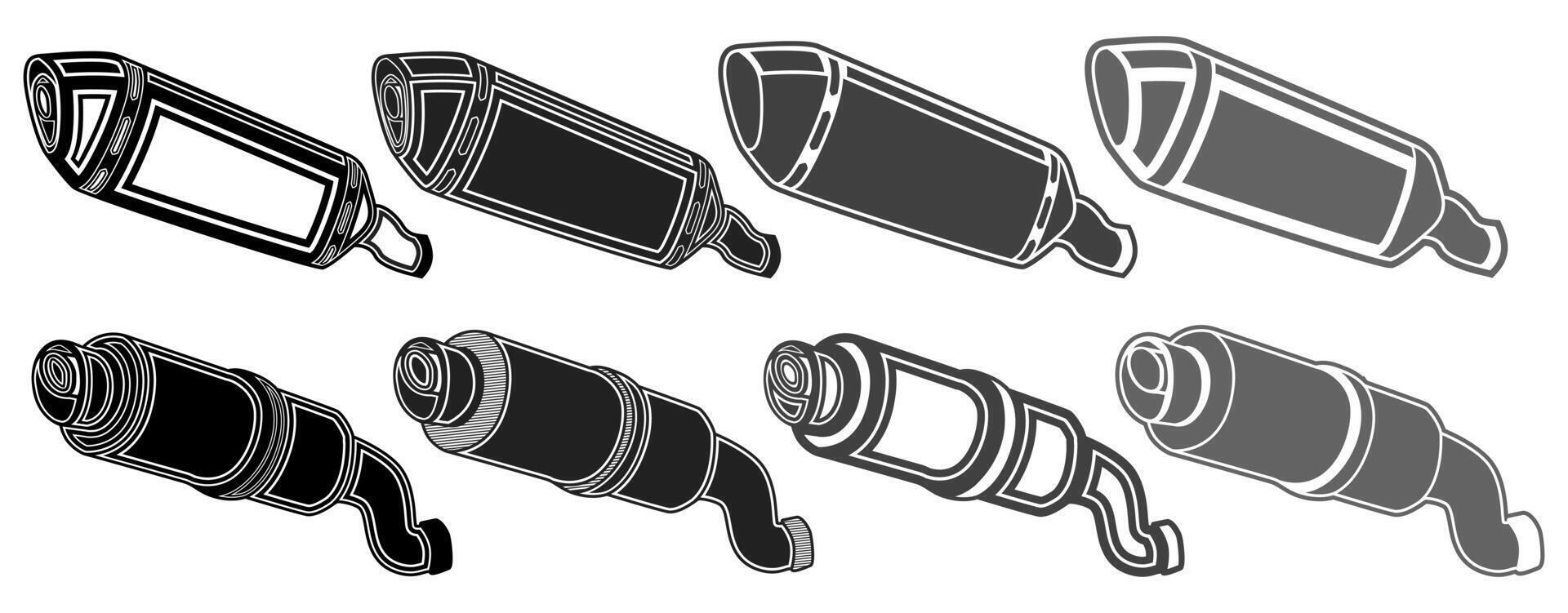 ensemble métallique échappement tuyau icône. moto silencieux conception vecteur