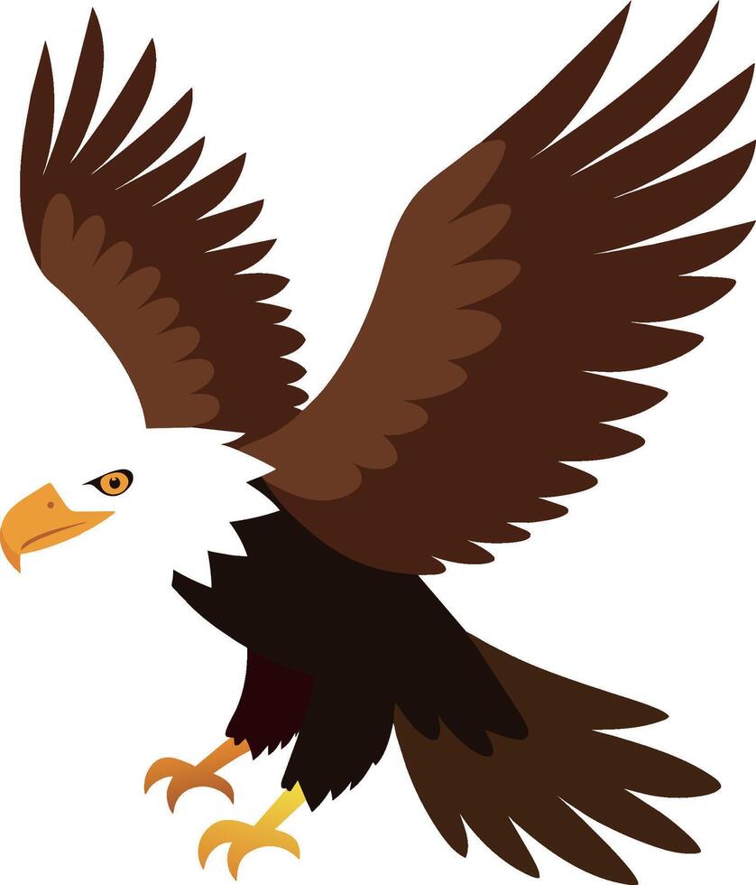 illustration de une chauve Aigle en volant vu de côté terminé dans dessin animé style. vecteur