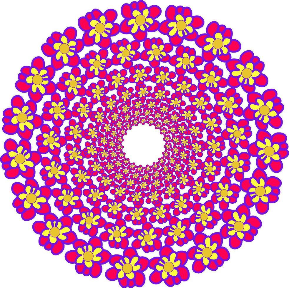 abstrait rond modèle dans le forme de rose et Jaune fleurs arrangé dans une cercle sur une blanc Contexte vecteur