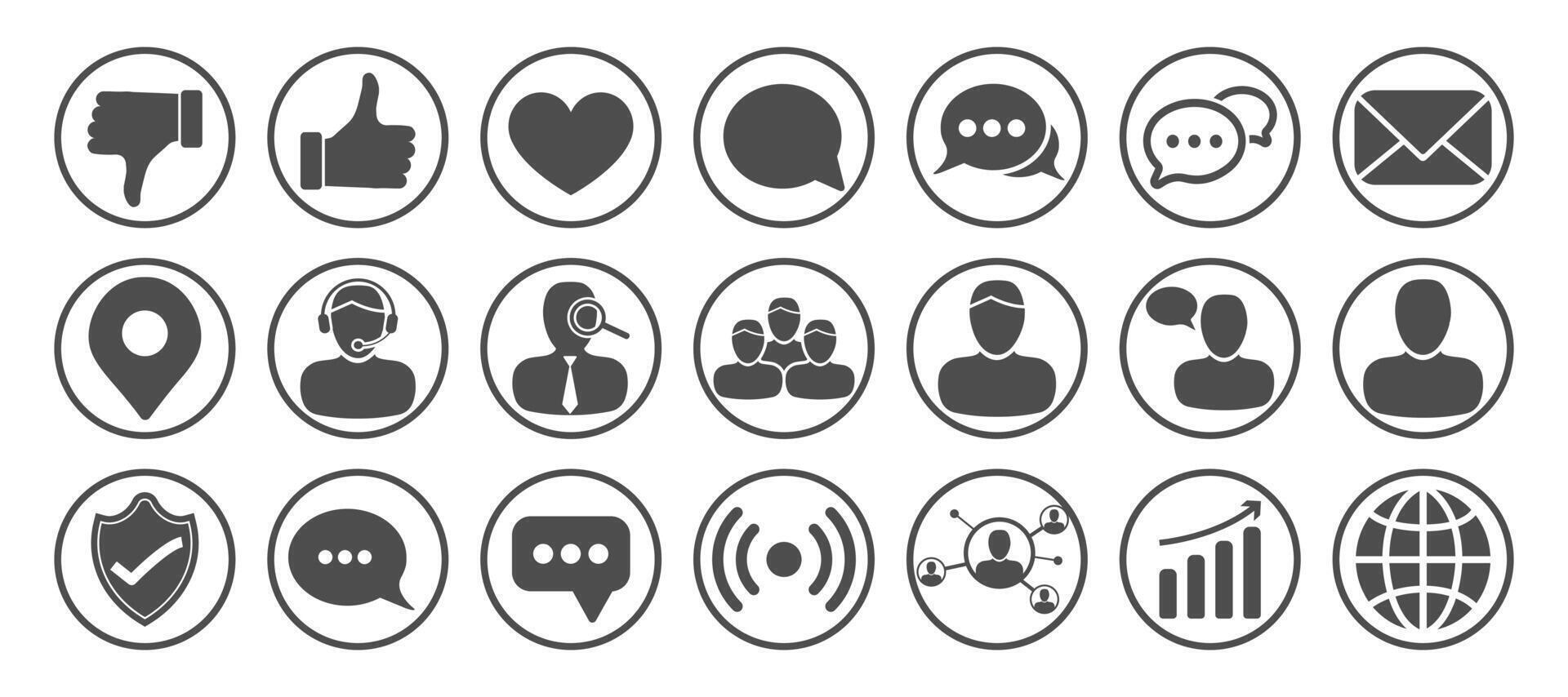 rond social médias icône ensemble avec personnes, discuter, les pouces en haut, comme Icônes vecteur