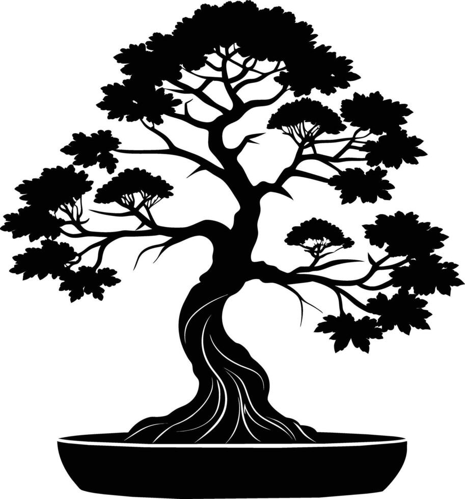 une noir silhouette de une bonsaï arbre vecteur