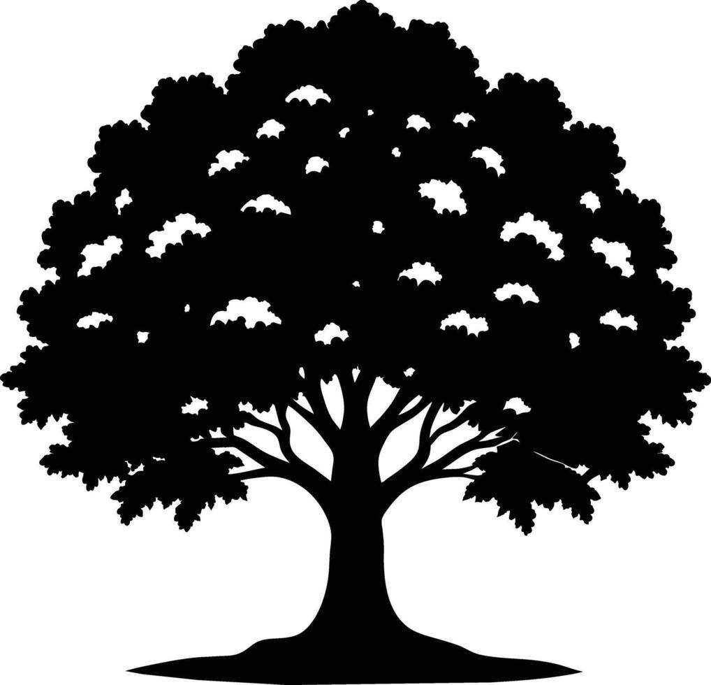 une chêne arbre avec les racines silhouette noir vecteur