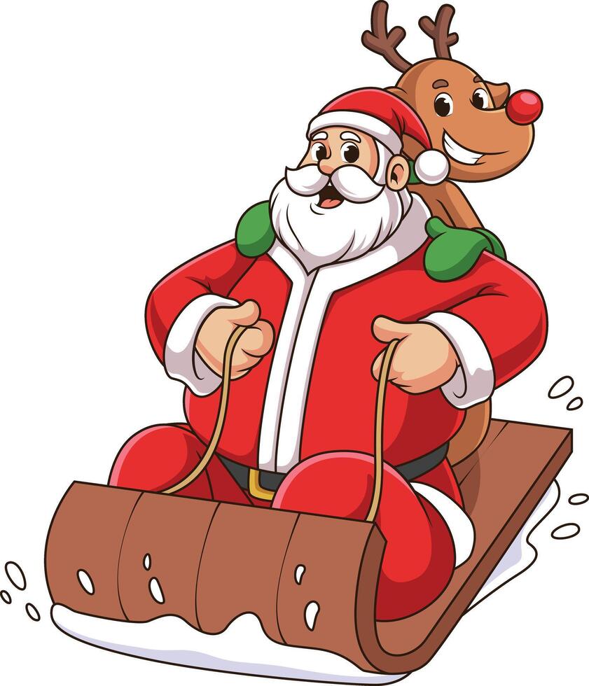 Père Noël et Rudolph glissement dans le neige dessin animé dessin vecteur