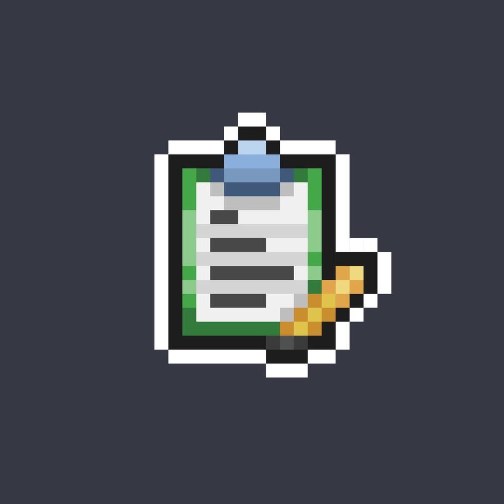 document et stylo dans pixel art style vecteur