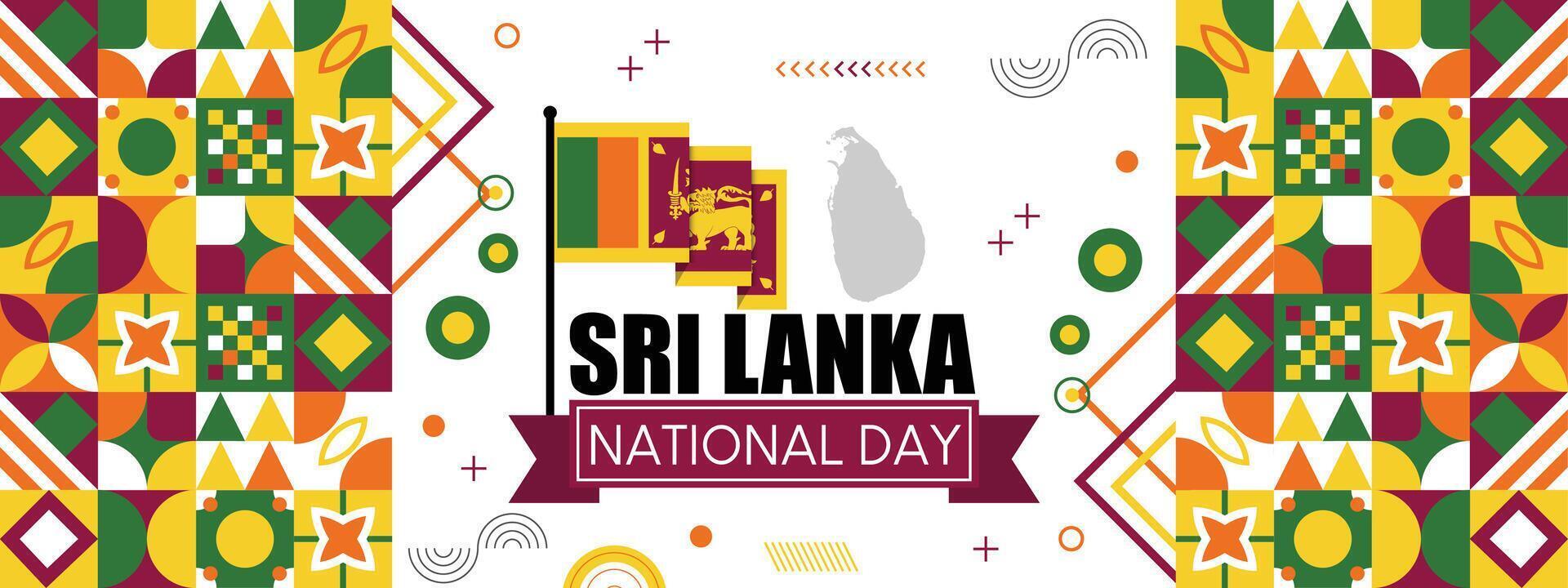 sri lanka nationale journée bannière pour indépendance journée de srilankais. abstrait géométrique bannière pour le nationale journée de sri lanka dans formes de Sri lankais drapeau thème coloré Icônes vecteur